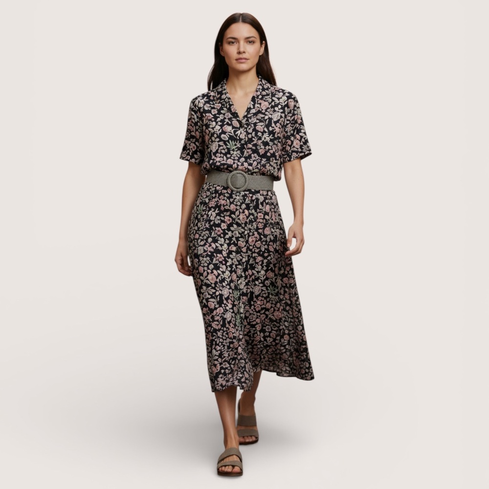 Jones New York Vintage Floral Boho Silk Blouse and Midi Skirt Set 16WP